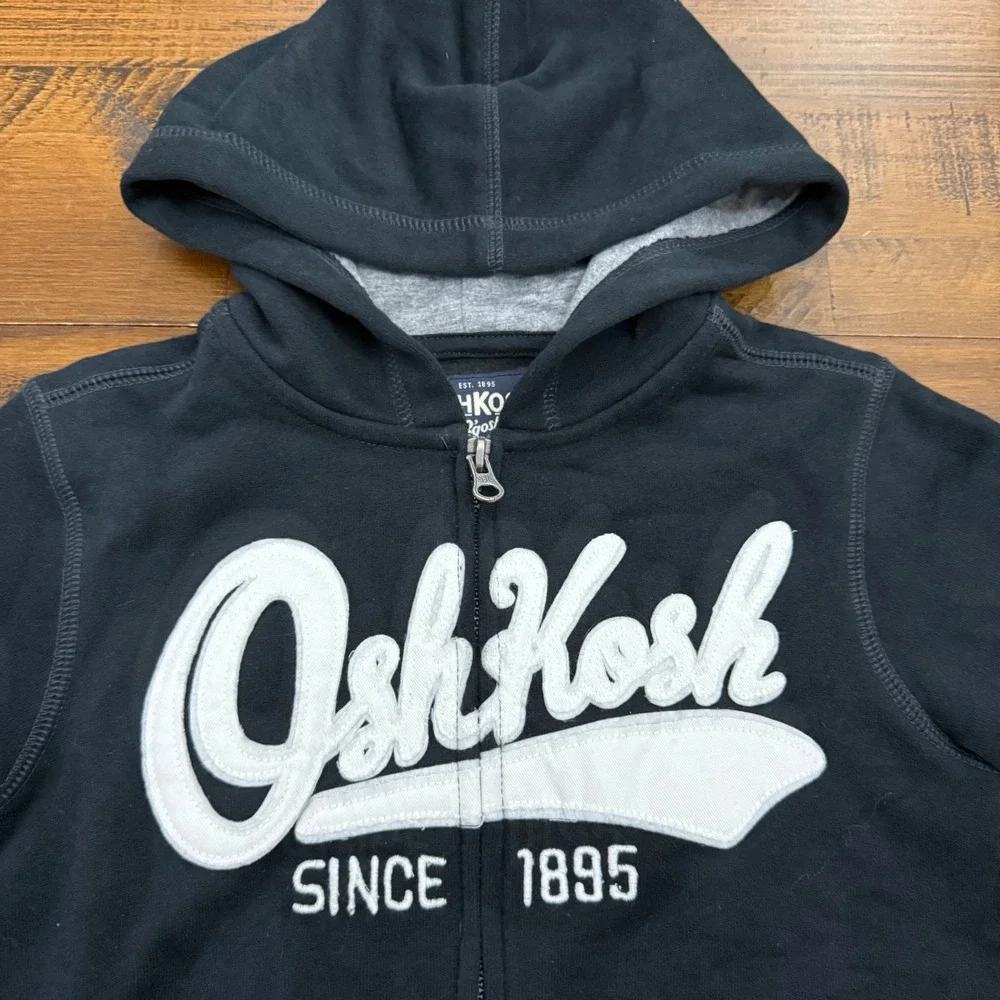 OshKosh B'Gosh Boys Black Full Zip‎ Hoodie Sweatshirt with Oshkosh Logo size 6